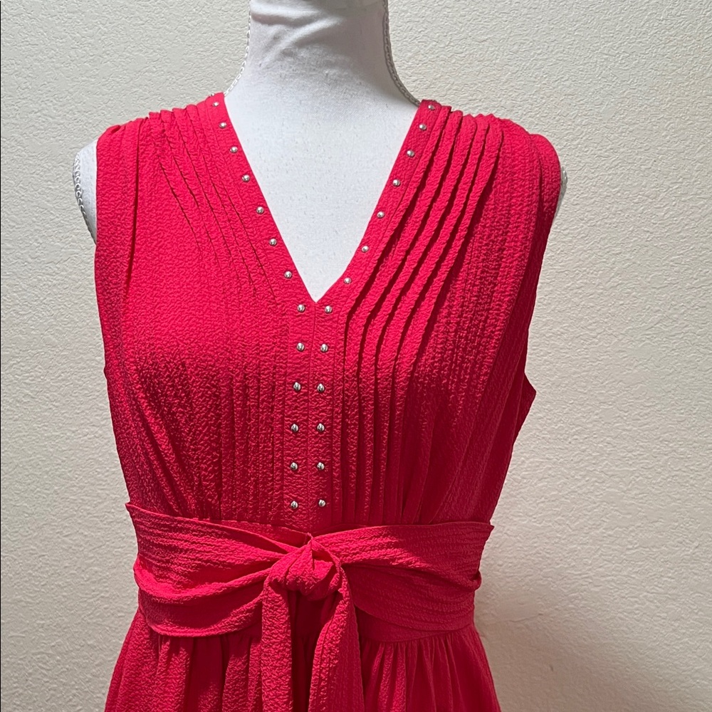 DKNY.  Chic Sleeveless Midi Dress in Vibrant Pink Coral